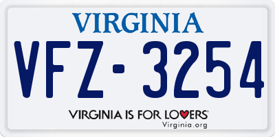 VA license plate VFZ3254
