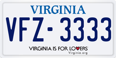 VA license plate VFZ3333