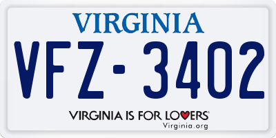 VA license plate VFZ3402