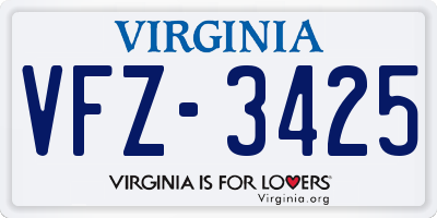 VA license plate VFZ3425
