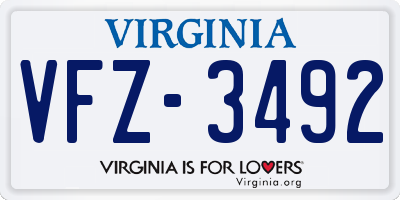 VA license plate VFZ3492