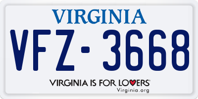 VA license plate VFZ3668