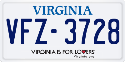 VA license plate VFZ3728