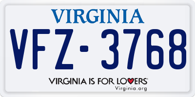 VA license plate VFZ3768