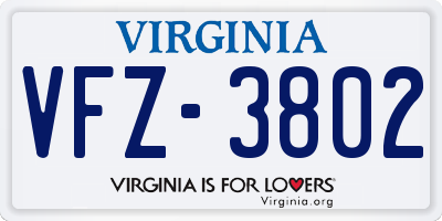VA license plate VFZ3802