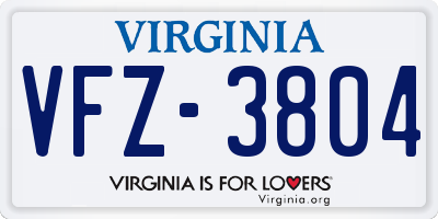 VA license plate VFZ3804
