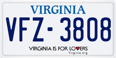 VA license plate VFZ3808