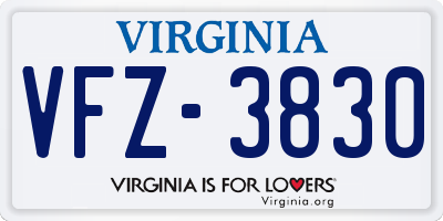 VA license plate VFZ3830