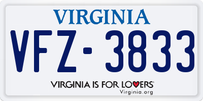 VA license plate VFZ3833