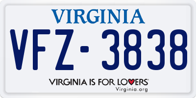 VA license plate VFZ3838