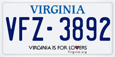 VA license plate VFZ3892