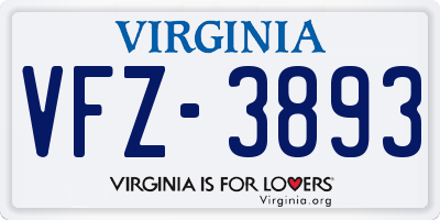 VA license plate VFZ3893