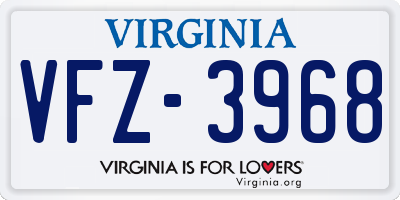 VA license plate VFZ3968