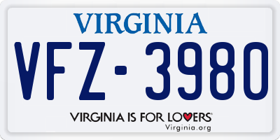VA license plate VFZ3980