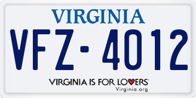 VA license plate VFZ4012