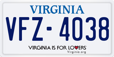 VA license plate VFZ4038