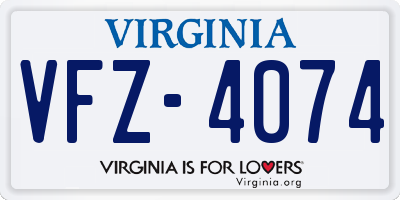 VA license plate VFZ4074