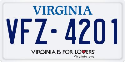 VA license plate VFZ4201