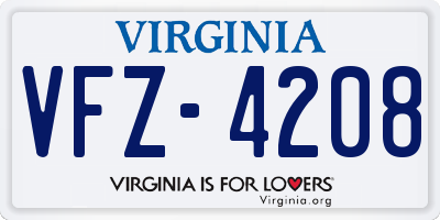 VA license plate VFZ4208
