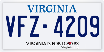 VA license plate VFZ4209