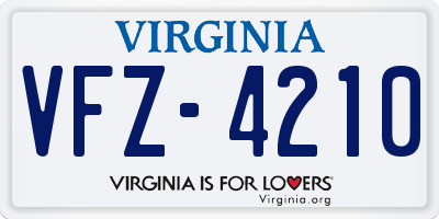 VA license plate VFZ4210