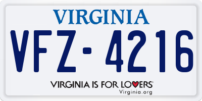 VA license plate VFZ4216