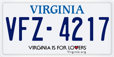 VA license plate VFZ4217