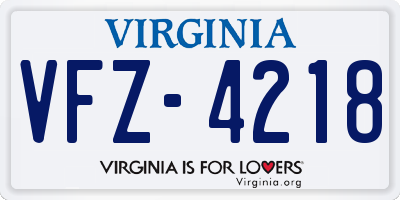 VA license plate VFZ4218