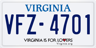 VA license plate VFZ4701