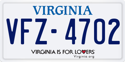 VA license plate VFZ4702
