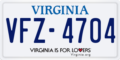 VA license plate VFZ4704