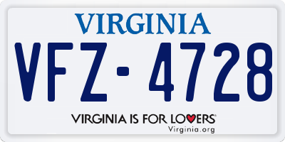 VA license plate VFZ4728