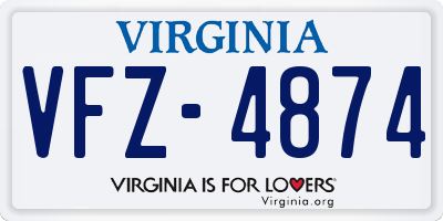 VA license plate VFZ4874