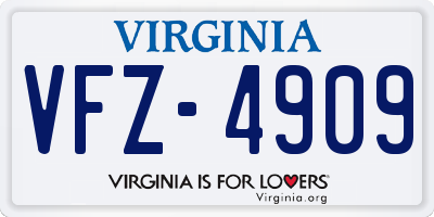 VA license plate VFZ4909