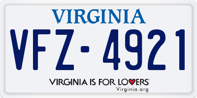 VA license plate VFZ4921