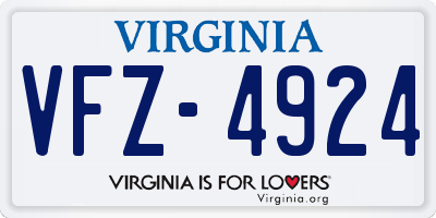 VA license plate VFZ4924