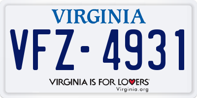 VA license plate VFZ4931