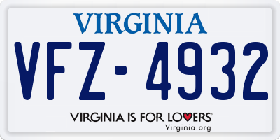 VA license plate VFZ4932