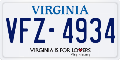 VA license plate VFZ4934