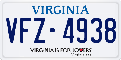 VA license plate VFZ4938