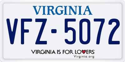 VA license plate VFZ5072