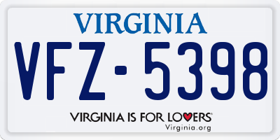 VA license plate VFZ5398