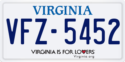 VA license plate VFZ5452