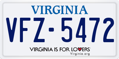 VA license plate VFZ5472