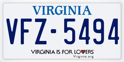 VA license plate VFZ5494