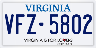 VA license plate VFZ5802
