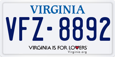 VA license plate VFZ8892