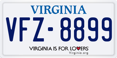VA license plate VFZ8899