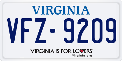 VA license plate VFZ9209