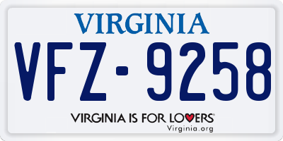 VA license plate VFZ9258